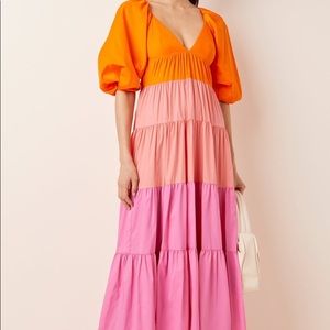 Staud Meadow Tiered Crepe De Chine Maxi Dress